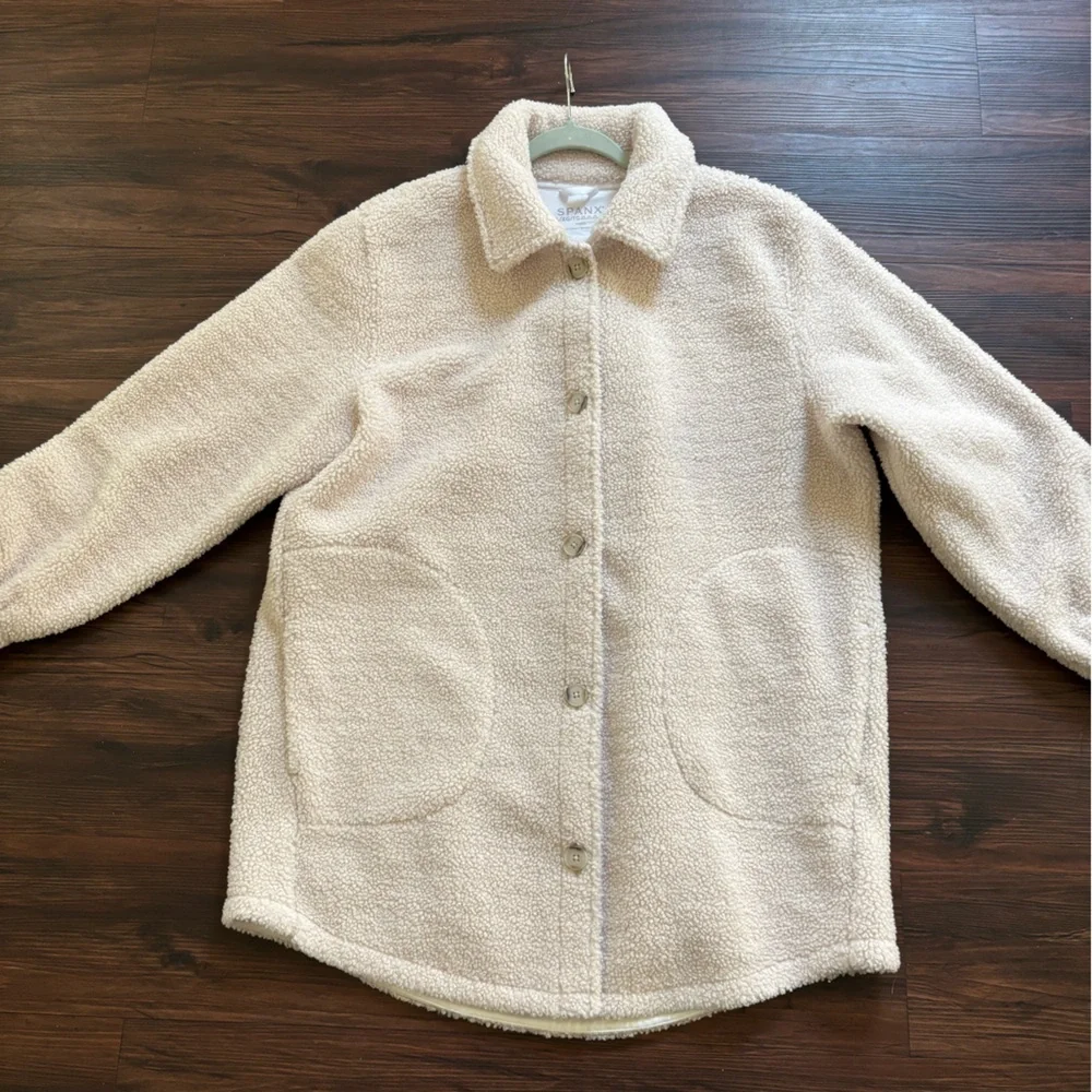 SPANX Jackets & Coats Luxe Fleece Shirt Ecru Off White. size XL - Picture 5 of 10